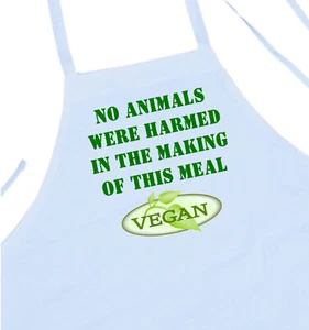 Delantal vegano sin daños a los animales, delantales de cocina blancos para veganos y vegetarianos - Imagen 1 de 3