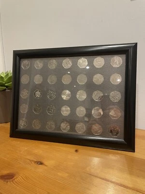 50p Display Frame Case UK Coins  Wall hanging case for 35 Fifty Pence Landscape - Image 1 of 3