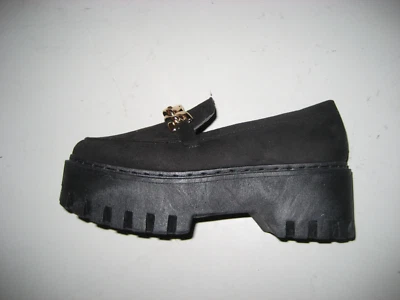 Rouge Broadway Negro Imitación Gamuza Plataforma Alta Plana con Cadena Dorada Talla 6 NUEVO Foto 1 de 4