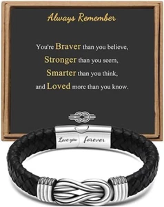 Gift for Men Black Braided Leather Infinity Bracelet for Men Dad Husband Boyfrie - Picture 1 of 12