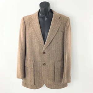 Vintage Mr.Gray Men Sport Coat Wool Herringbone Pockets Brown Sz 42 Reg - Picture 1 of 20