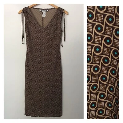 Vintage 90s Y2K Slip Dress Small Brown Jonathan Martin Disco Geometric Fairy - Image 1 of 4