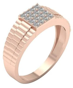 SI1 G 0.55Ct Mens Engagement Genuine Diamond Ring Pave Set 8.15MM 14K Rose Gold - Picture 1 of 12