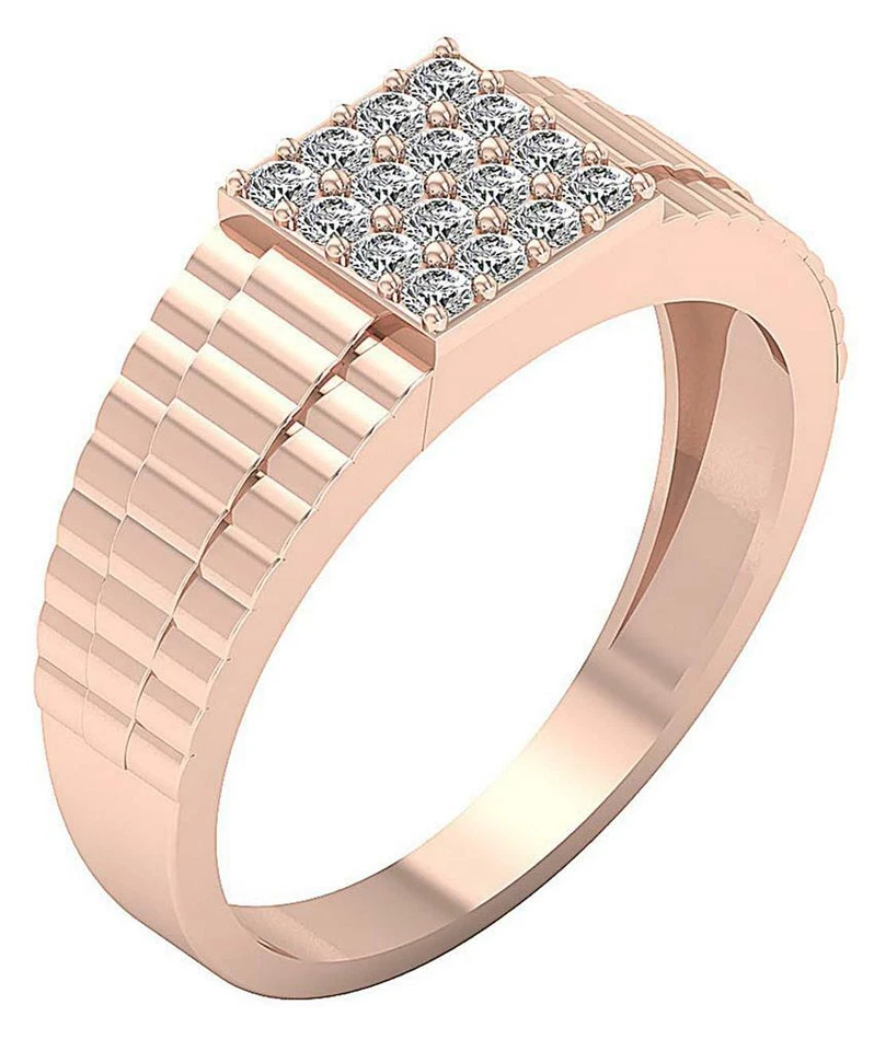 SI1 G 0.55Ct Mens Engagement Genuine Diamond Ring Pave Set 8.15MM 14K Rose Gold - Image 1 of 1