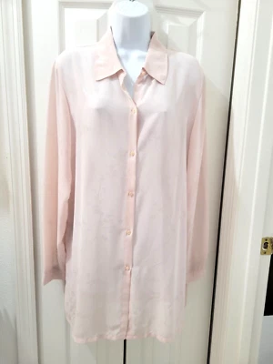 Blusa con botones Norton Menaughton para mujer talla 14 de gasa rosa transparente floral Foto 1 de 4