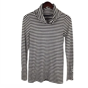 Loft Black/White Striped Pullover Top Cowl Neck Long Sleeves Size XS - Picture 1 of 10