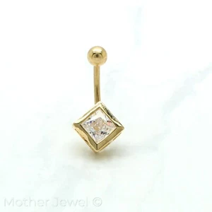 14K YELLOW GOLD TRIPLE PLATE BEZEL SET SIMULATED DIAMOND BELLY BUTTON NAVEL RING - Picture 1 of 4