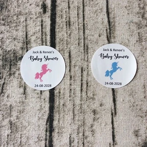 Unicorn Baby Shower Stickers White Round Gift Labels Party Favor box Stickers - Picture 1 of 9