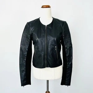 Once Was Womens Cropped Moto Leather Jacket Black Soft Size 1 8 AU - Bild 1 von 17