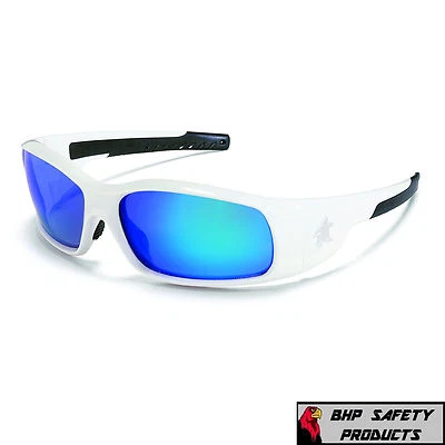 MCR CREWS SWAGGER SAFETY GLASSES SR128B WHITE FRAME/BLUE MIRROR LENS SUNGLASSES - Image 1 of 3