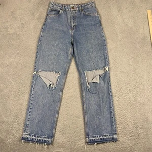 Sandro Jeans Women EU 38 Straight High Waist Distressed Ripped Denim Cotton Blue - Picture 1 of 13