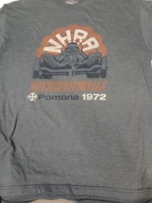 CAMISETA NHRA WINTERNATIONALS 1972 Pomona Drag Racing Hombre’s Grande Repop Foto 1 de 3