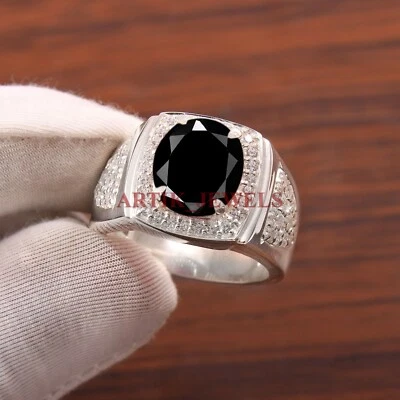 Anello In Argento Sterling 925 Con Gemma In Onice Nero Naturale Per Uomo #5123 - Immagine 1 di 4