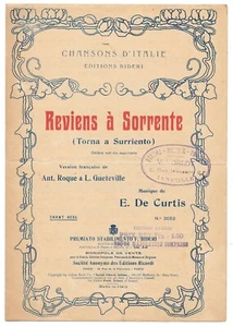 Reviens à Sorrente Chansons d'Italie de Ant. ROQUE & L. GUETEVILLE E. de CURTIS - Imagen 1 de 2