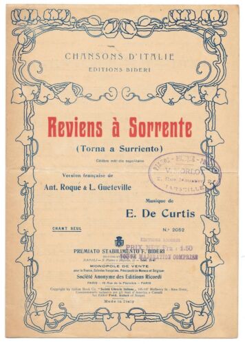 Reviens à Sorrente Chansons d'Italie de Ant. ROQUE & L. GUETEVILLE E. de CURTIS