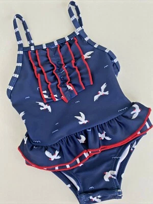 Traje de baño de una pieza con volantes azul marino Deux par Deux UPF50 bebé 3-6M Foto 1 de 4