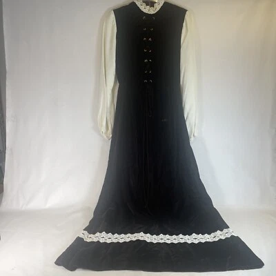 Maxi Vestido Campesino Vintage Vicky Vaughn Talla 7 Marrón Terciopelo-Necesita/Tiene Reparación Foto 1 de 4