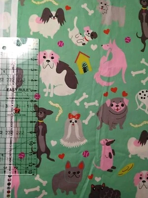 Alexander Henry "doggone" Dog Fabric 2012 HTF RARE Cotton Green Remnant - Image 1 of 4