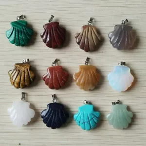 All'ingrosso 12 pz Ciondoli Misti Pietra Naturale Intaglio Conchiglia Gioielli GQ - Foto 1 di 6