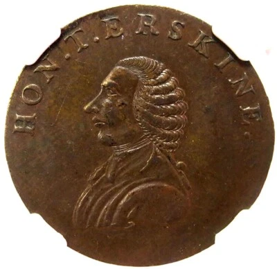 1790's GREAT BRITAIN NGC MS 62 BN1/2 PENNY MIDDLESEX ERSKINE POLITICAL D&H 1010 - Image 1 of 3