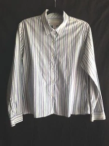 CASUAL CORNER Shirt Top Women's XLarge Blue Green Striped Cotton Stretch A4 - Picture 1 of 6