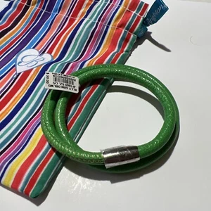 Brighton Woodstock Kelly Green Double Add Charms/Beads Leather Bracelet NWT 15in - Picture 1 of 3