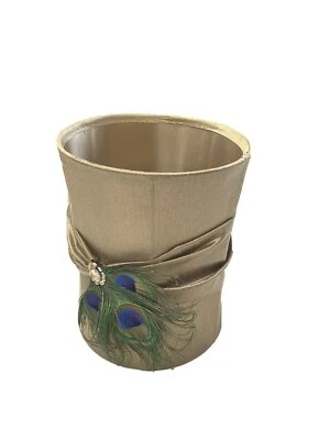 Gorgeous Luxury Satin Drum Lampshade Brown Feathers Peacock Large Designer Silk - Image 1 of 4