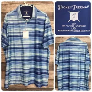 Hickey Freeman Golf Poloshirt Herren L blau gestreift Kurzarm Performance C6 - Bild 1 von 9