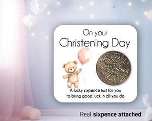 Christening Gift, Lucky Sixpence Coin, son daughter Christening Keepsake GIRL 9 - Picture 1 of 11