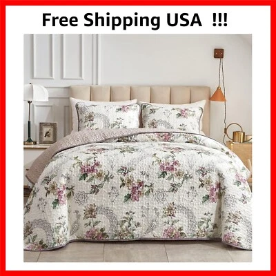 Juego de edredón reversible ligero (90"x90") en beige floral - elegante comodidad Foto 1 de 4