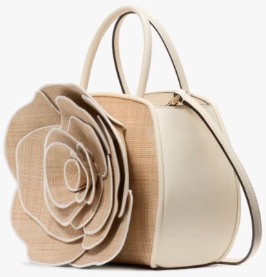 Bolso Bandolera Kate Spade Flora Rosa 3D Cuero y Paja KK969 NUEVO CON ETIQUETAS $449 Foto 1 de 4