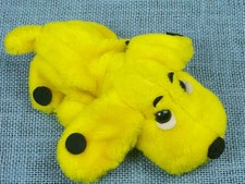 Vintage 1977 Plush Gund Yellow Dog Black Spots Lays Flat Stuffed Toy