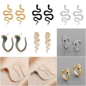 Snake Silver Gold Ear Stud Hoop Earrings Cubic Zirconia Women Party Jewelry Gift