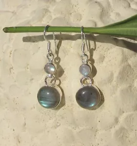 Orecchini Argento 925 Con Labradorite Segno Zodiacale Leone E Pietra Di Luna - Foto 1 di 9