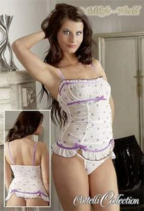 Top E String Set Sensuale In Design Mille-Fleur Bianco-Lilla - Foto 1 di 2