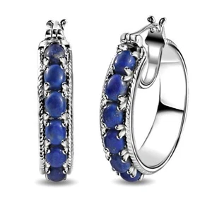 Elegant Earrings for Women Blue Natural Lapis Lazuli Hoop Hypoallergenic Ct 5