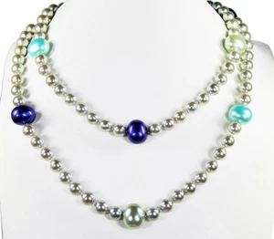 Long Necklace Made of Pearls Round With Spacer Beads IN Oval Shape - Picture 1 of 2