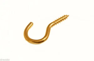 100 X SCREW IN CUP HOOKS UNSHOULDERED BRASS PLATED STEEL IN 25MM, 38MM, OR 50MM - Picture 1 of 3