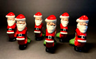 Vintage Set 6 Christmas Santa Claus Toy Bag Ceramic Napkin Ring Holders Glazed