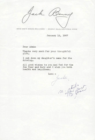JACK BENNY - TYPED LETTER SIGNED 01/12/1967 Cover