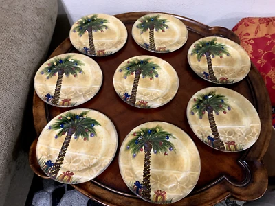 Tabletops Unlimited Bellagio Christmas 8.75" Salad Plate Palm Tree Set of 8 - Image 1 of 4