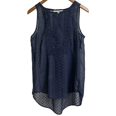 Daniel Rainn 无袖衬衫,海军蓝瑞士圆点钩针花边围兜上衣,小号 — 第 1/4 张图片