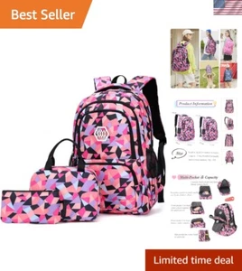 Stylish 3Pcs Geometric-Print Backpack Set for Girls and Boys in Middle School - Picture 1 of 9