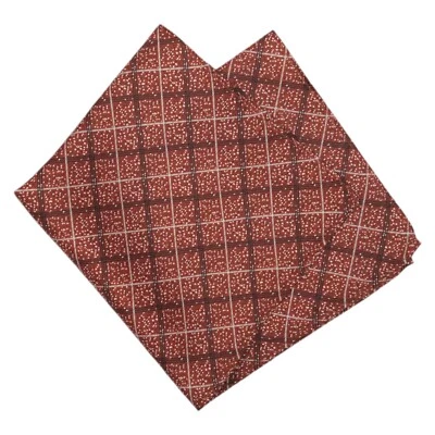 Mens Silk Handkerchief Brown Pocket Square Grid Check Designer Fashion Hanky 13" - Image 1 of 4