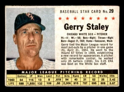 1961 Post Baseball #29 Gerry Staley VG/EX *d2 - Image 1 of 2