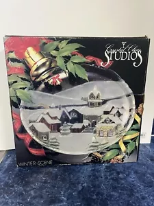 Serving Christmas Tray Crystal Clear Studios Village Winter Scene Etched plate - Picture 1 of 4
