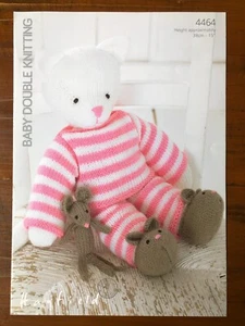 Hayfield 4464 knitting pattern baby DK cat in pyjamas & mouse toy figures - Picture 1 of 2