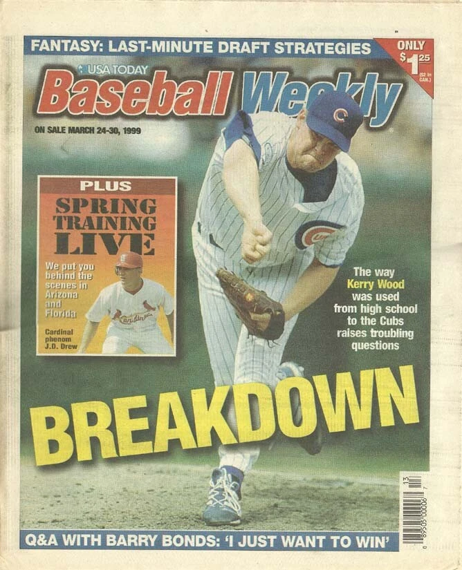 Kerry Wood Cubs J. D. Drew Cardinals USA Today Baseball Weekly Mar 24-30 1999 - Image 1 of 1