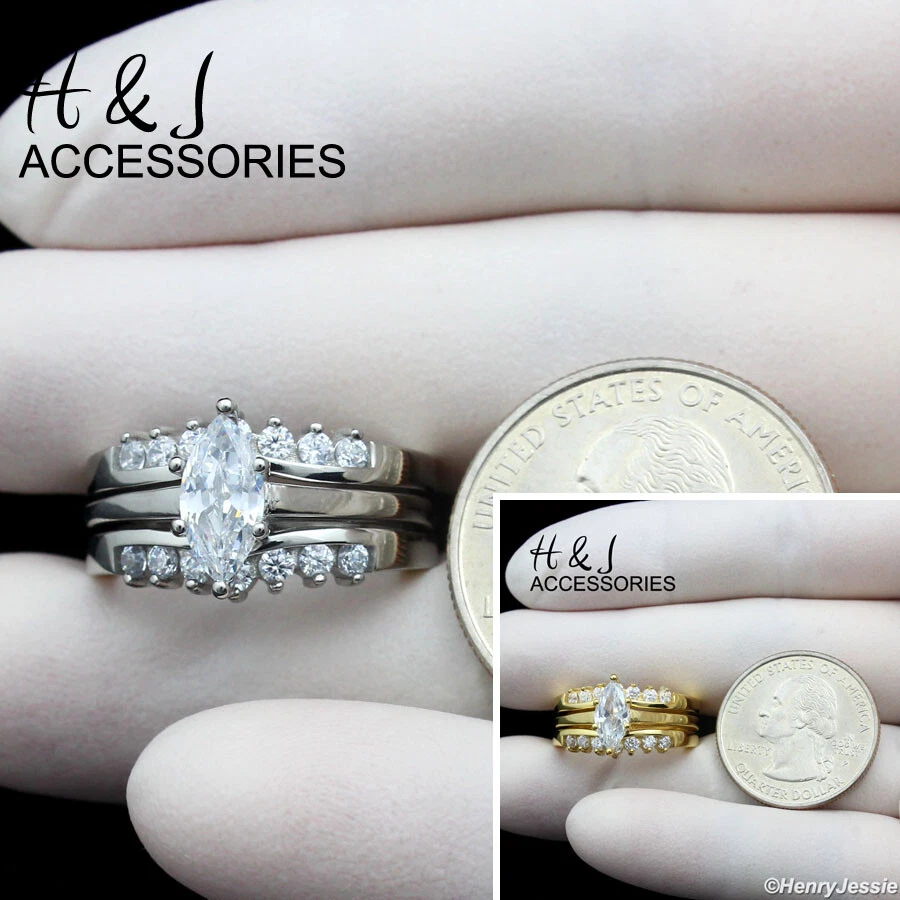 CONJUNTOS DE ANILLOS DE COMPROMISO ENCHAPADOS EN PLATA/ORO DE 1,65 QUILATES DE ACERO INOXIDABLE PARA MUJER*AR59 Foto 1 de 1