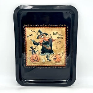 Teresa Kogut Primitive Halloween Serving Tray Tin Metal Witch Black Cat 16” - Picture 1 of 5